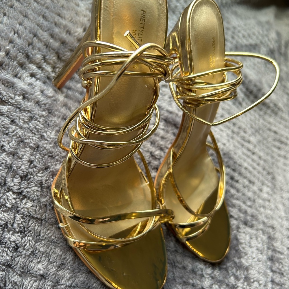 PrettyLittleThing Metallic Gold Wrap Heels